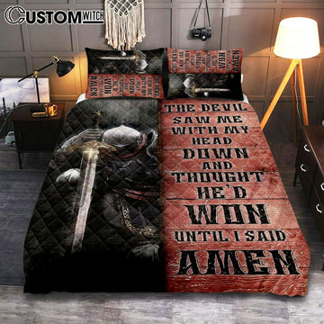 Warrior The Devil Thought He&#39;d Won Until I Said Amen Quilt Bedding Set Art - Christian Art - Bible Verse Bedroom - Religious Home Decor