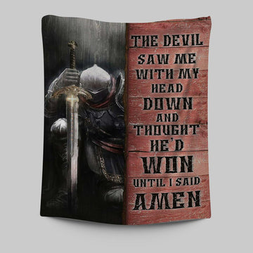 Warrior The Devil Thought He&#39;d Won Until I Said Amen Tapestry Art - Christian Art - Bible Verse Wall Art - Religious Home Decor