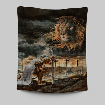Warrior Women And Lion Of Judah Tapestry Wall Art - Christian Tapestries Prints - Bible Verse Tapestry Art