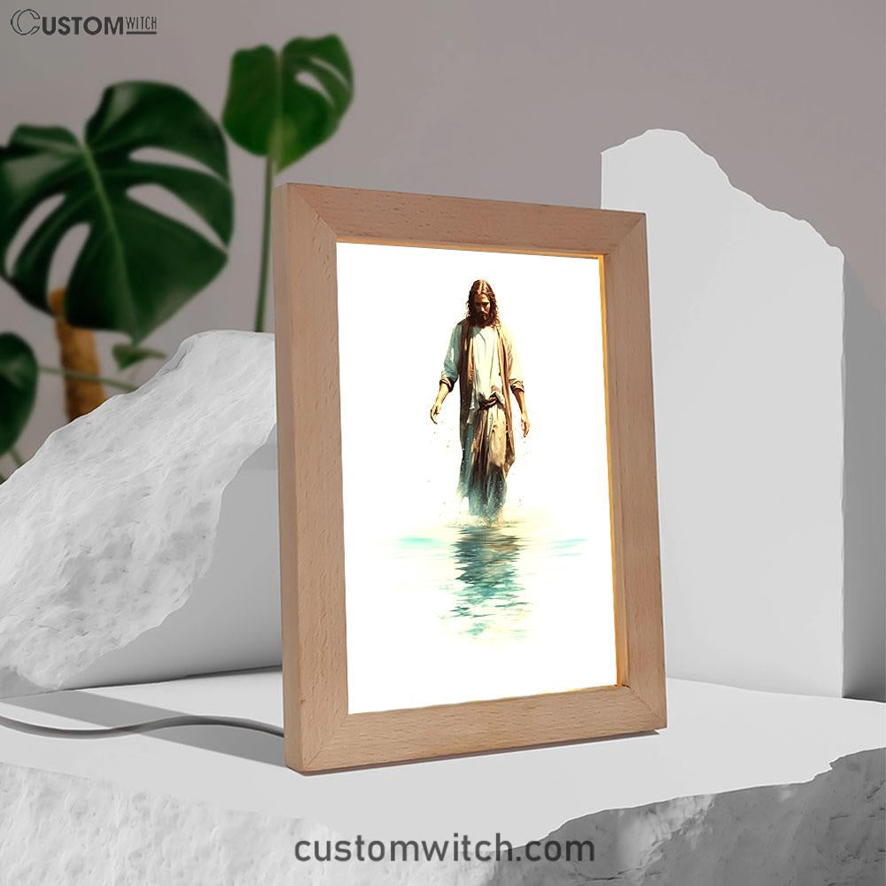 Water Color Jesus Walking On The Water Frame Lamp Prints - Jesus Frame Lamp Art - Christian Art Decor
