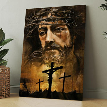 Watercolor Jesus Crown Of Thorn Jesus On The Cross Canvas, Christmas Gift for Christian
