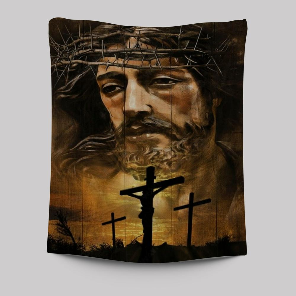 Watercolor Jesus Crown Of Thorn Jesus On The Cross Tapestry