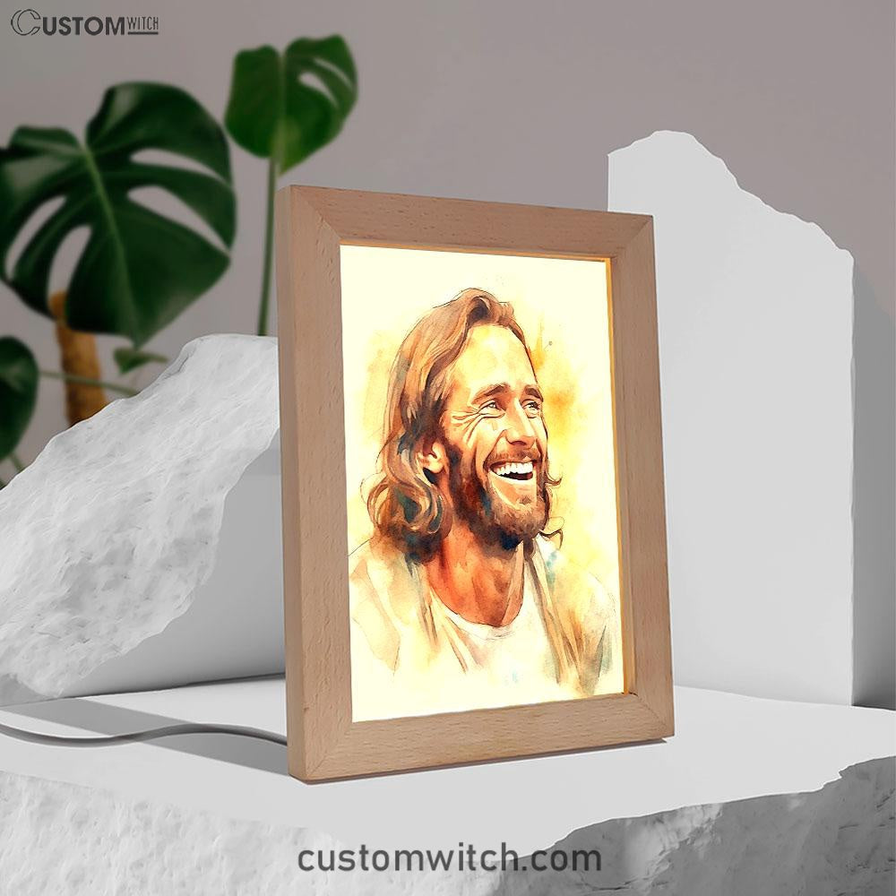 Watercolor Jesus Laughing Frame Lamp Prints - Jesus Frame Lamp Art - Christian Art Decor
