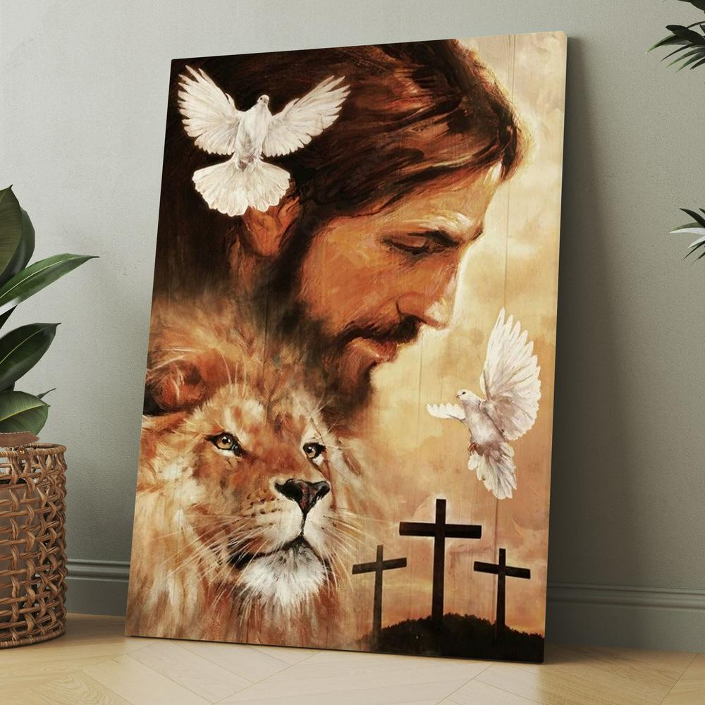 Watercolor Jesus Painting Lion Drawing Dove Canvas, Christmas Gift for Christian