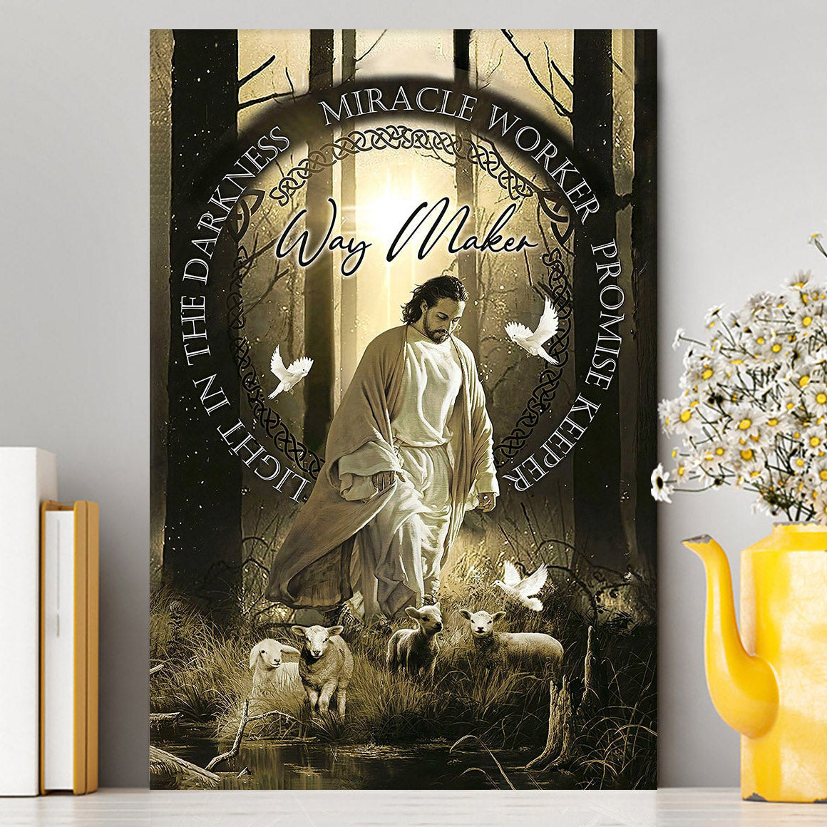 Way Maker Jesus &amp; Lambs Canvas Wall Art - Jesus Canvas Pictures - Christian Canvas Wall Art