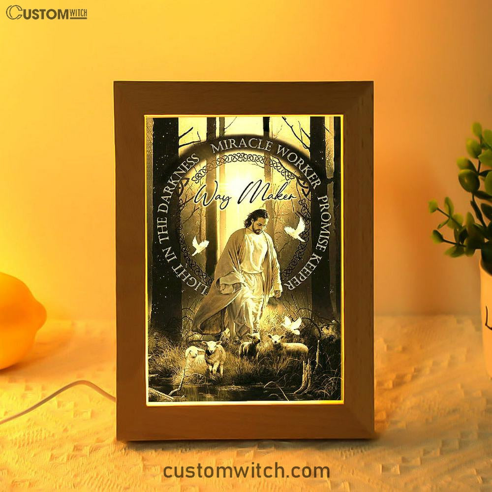 Way Maker Jesus &amp; Lambs Frame Lamp Art - Jesus Frame Lamp Pictures - Christian Night Light