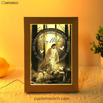Way Maker Jesus &amp; Lambs Frame Lamp Art - Jesus Frame Lamp Pictures - Christian Night Light