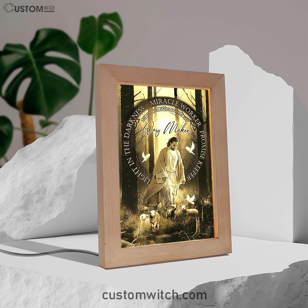 Way Maker Jesus &amp; Lambs Frame Lamp Art - Jesus Frame Lamp Pictures - Christian Night Light