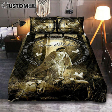 Way Maker Jesus &amp; Lambs Quilt Bedding Set Bedroom - Jesus Quilt Bedding Set Pictures - Christian Quilt Bedding Set Bedroom