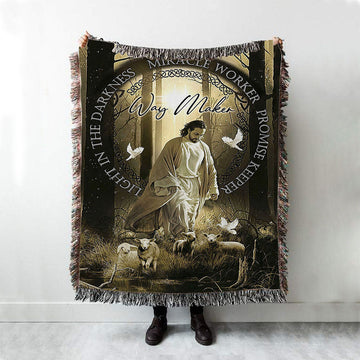 Way Maker Jesus &amp; Lambs Woven Throw Blanket - Jesus Woven Blanket Pictures - Christian Woven Throw Blanket