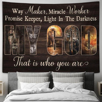 Way Maker Miracle Worker Jesus Lion Of Judah Tapestry Wall Art Print - Christian Wall Decor