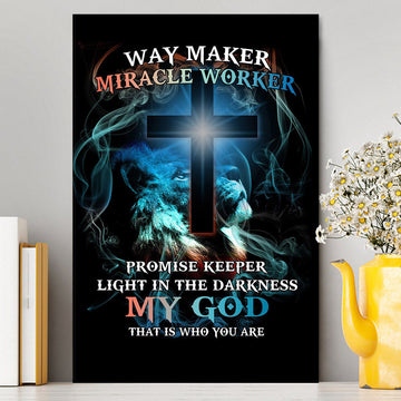 Way Maker Miracle Worker Lion &amp; Cross Canvas Wall Art - Christian Wall Canvas - Religious Canvas Prints