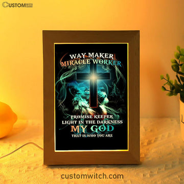 Way Maker Miracle Worker Lion &amp; Cross Frame Lamp Art - Christian Frame Lamp - Religious Gifts Night Light