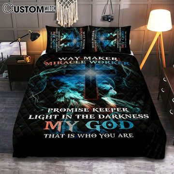 Way Maker Miracle Worker Lion &amp; Cross Quilt Bedding Set Bedroom - Christian Cover Twin Bedding Quilt Bedding Set - Religious Quilt Bedding Set Prints