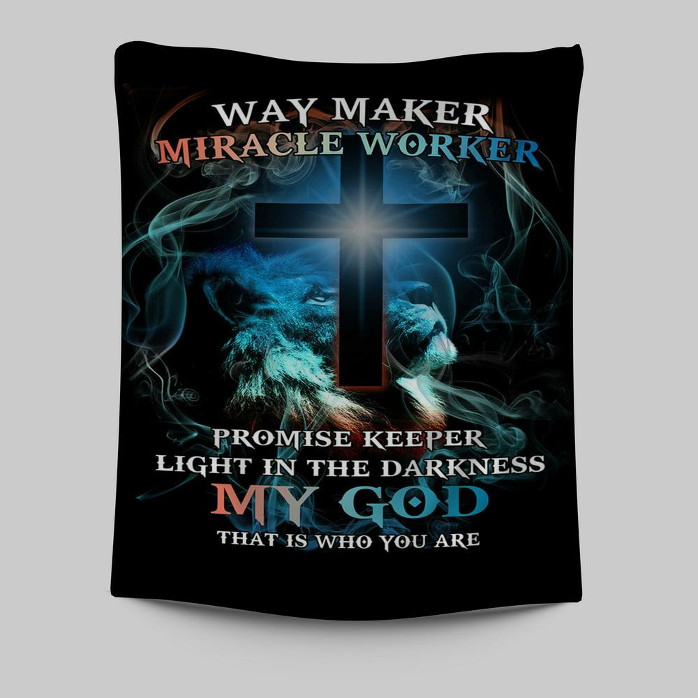 Way Maker Miracle Worker Lion &amp; Cross Tapestry Wall Art - Christian Wall Tapestry - Religious Tapestries Wall Hanging Prints