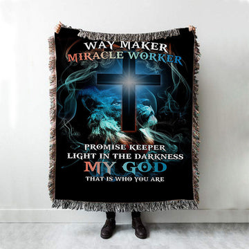 Way Maker Miracle Worker Lion &amp; Cross Woven Throw Blanket - Christian Wall Woven Blanket - Religious Woven Blanket Prints