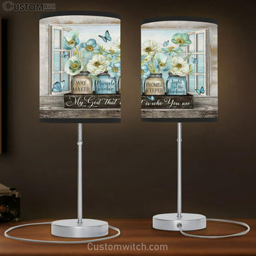 Way Maker Miracle Worker My God That Is Who You Are Pastel Jasmine Blue Butterfly Table Lamp Art - Christian Lamp Gift Decor - Bible Verse Table Lamp