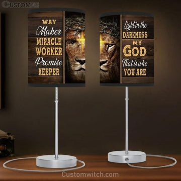Way Maker Miracle Worker Promise Keeper Table Lamp - Lion Of Judah Cross Table Lamp Art - Christian Lamp Gift Decor - Bible Verse Table Lamp