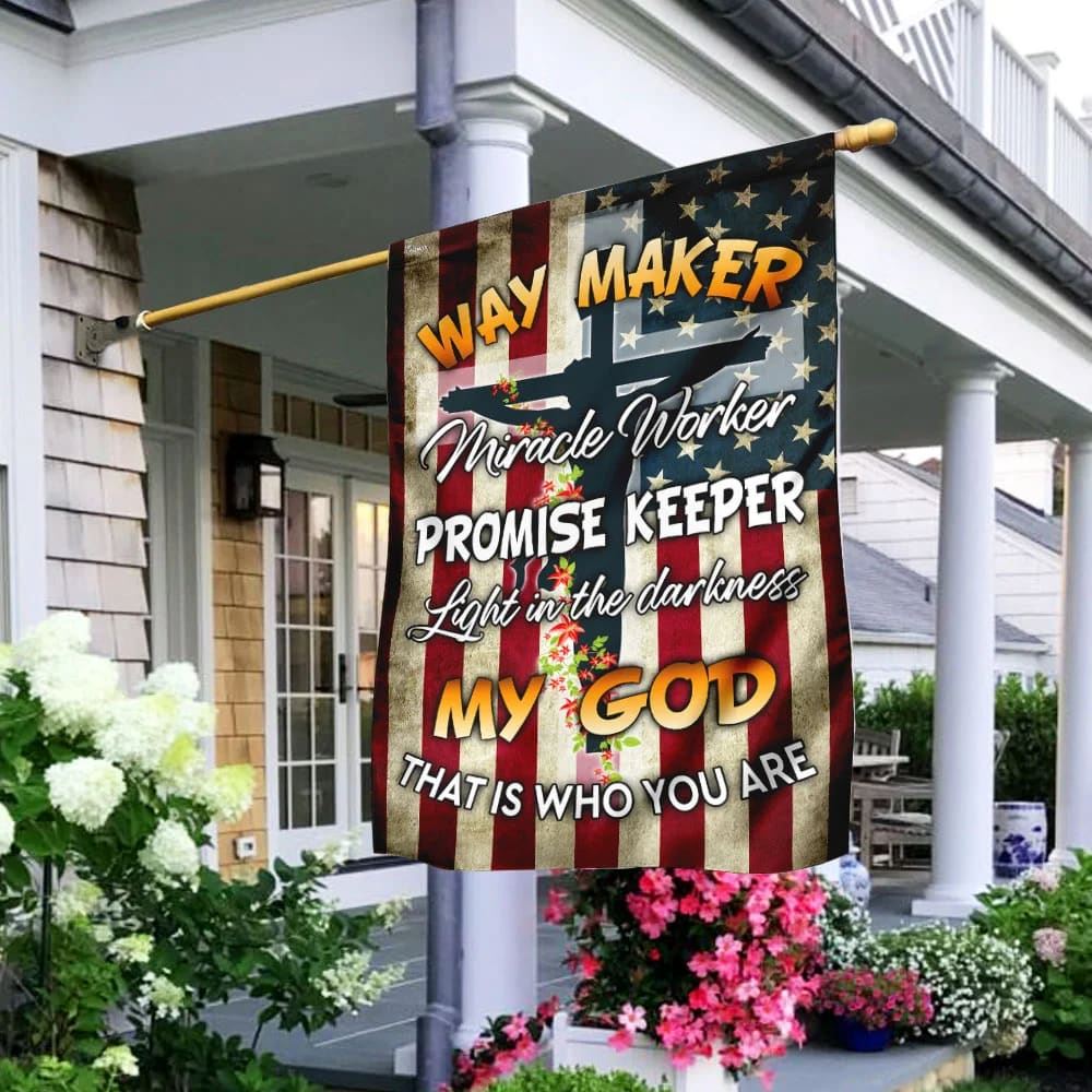 Way Maker Miracle Worker Promise Keeper My God Christian Cross House Flag, Outdoor Religious Flags, Christian Flag, Scripture Flag, Garden Banner
