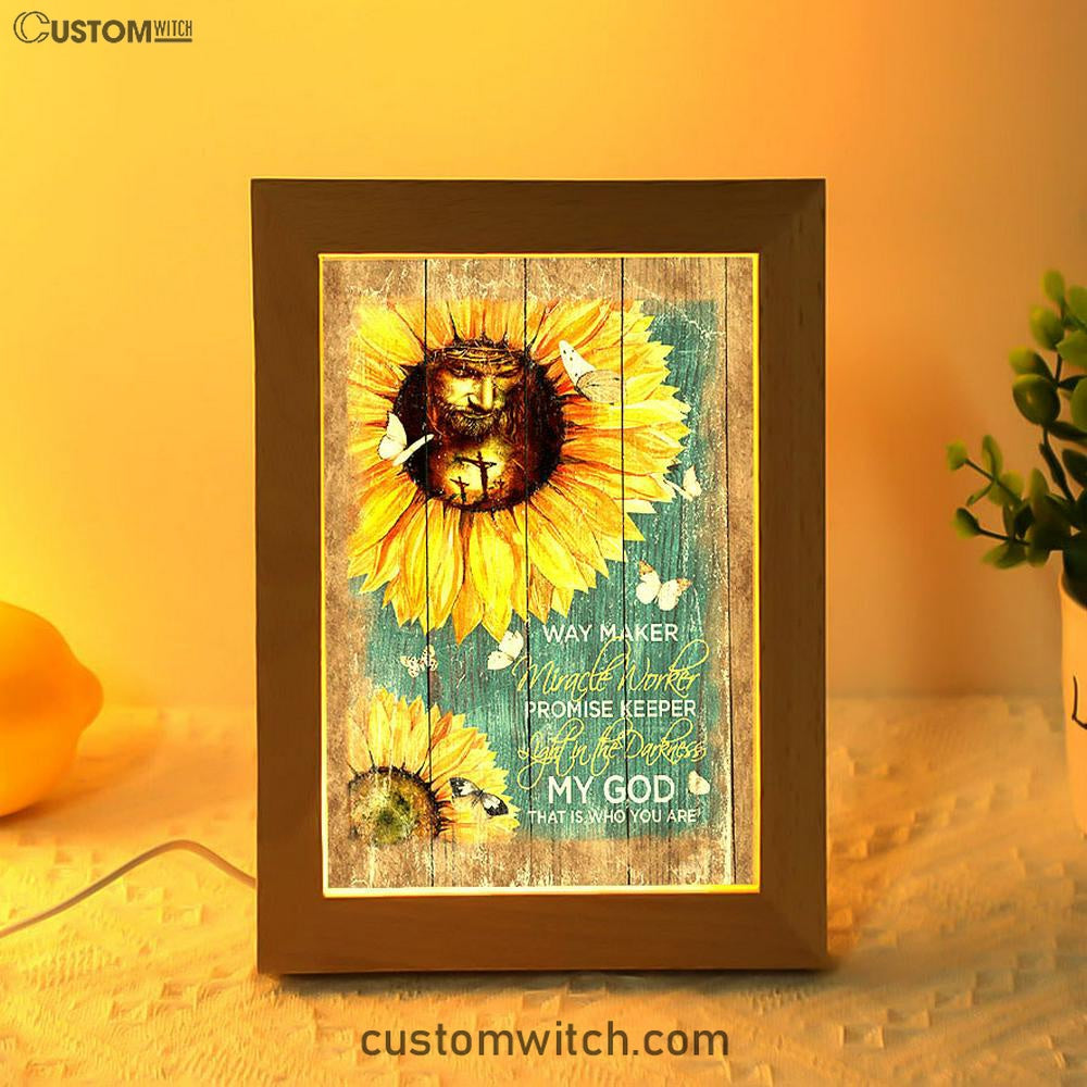 Way Maker Promise Keeper My Savior Sunflower Butterfly Frame Lamp Print - Inspirational Frame Lamp Art - Christian Art Home Decor