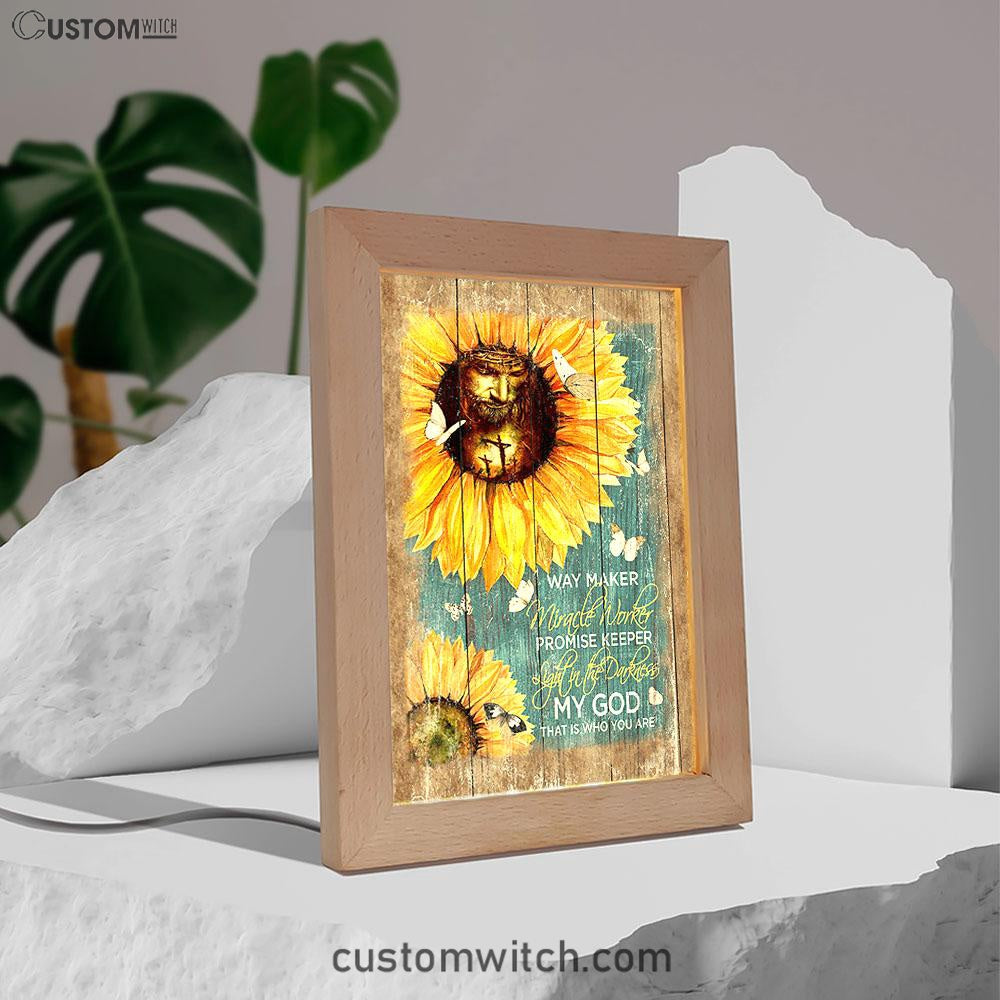 Way Maker Promise Keeper My Savior Sunflower Butterfly Frame Lamp Print - Inspirational Frame Lamp Art - Christian Art Home Decor