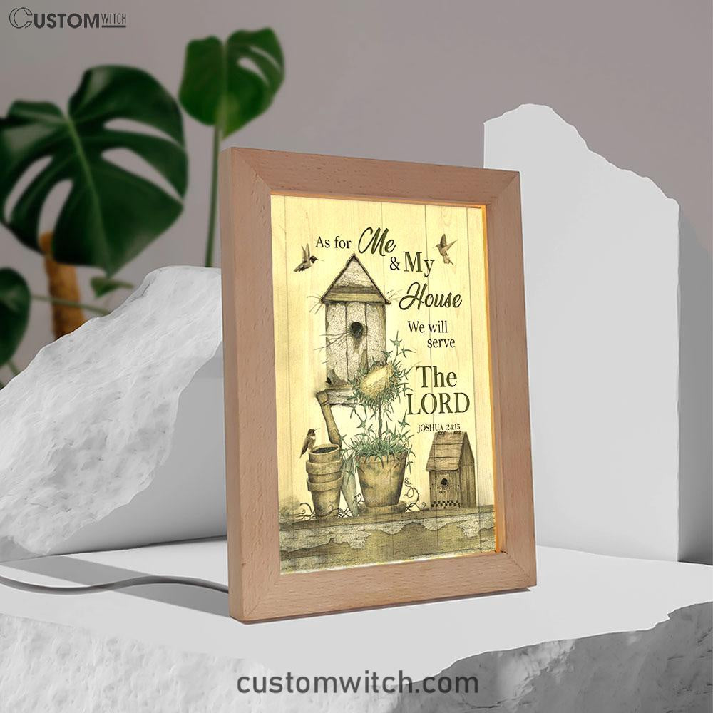 We Will Serve The Lord Frame Lamp Prints - Christian Decor - Bible Verse Wooden Lamp