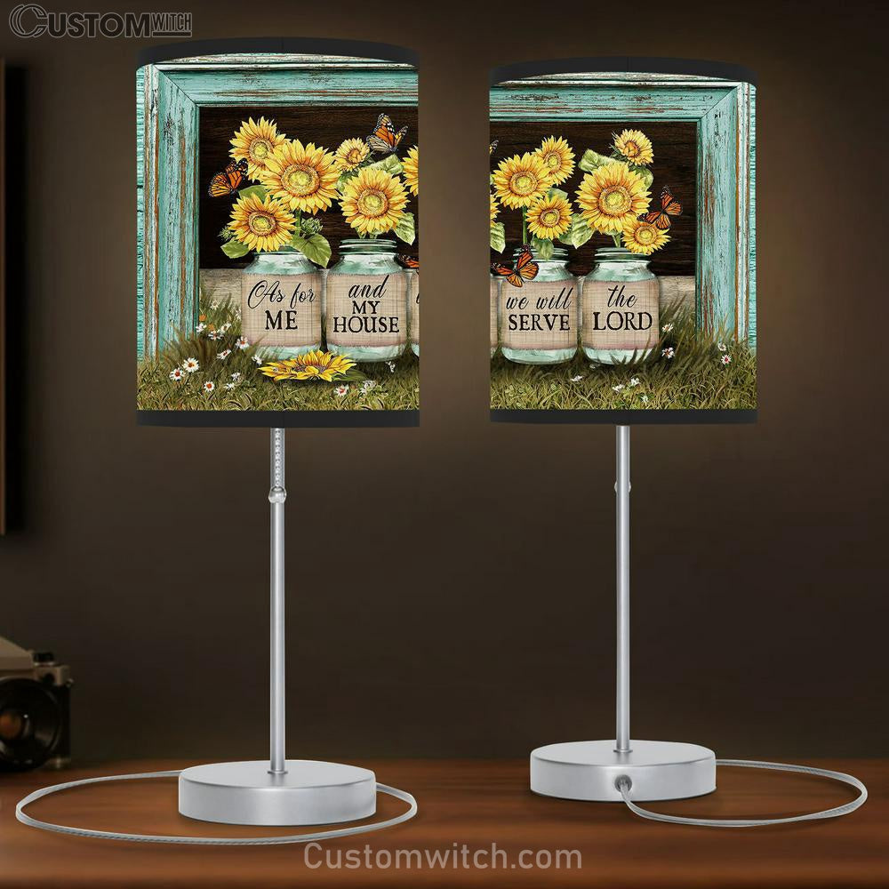 We Will Serve The Lord Sunflower Jars Butterfly Table Lamp Art - Bible Verse Lamp Gift - Christian Bedroom Decor