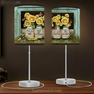 We Will Serve The Lord Sunflower Jars Butterfly Table Lamp Art - Bible Verse Lamp Gift - Christian Bedroom Decor