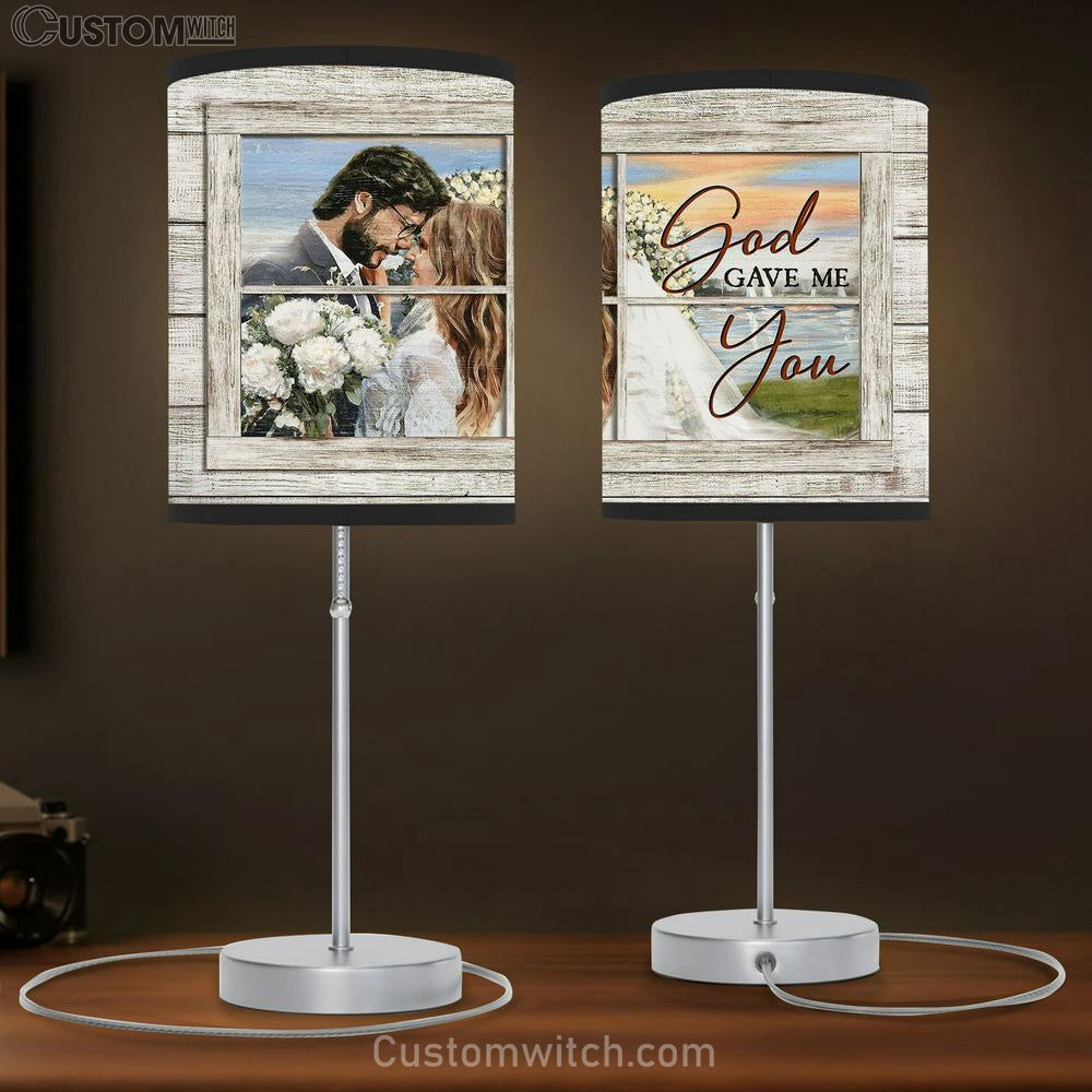 Wedding White Rose God Gave Me You Table Lamp Art - Bible Verse Lamp Gift - Christian Bedroom Decor