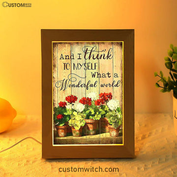 What A Wonderful World Red And White Flower Frame Lamp Art - Christian Art - Bible Verse Art - Religious Home Decor
