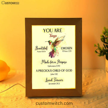 What God Says About You Personalized Frame Lamp Art - Hummingbird Frame Lamp Prints - Bible Verse Gift For Women Of God