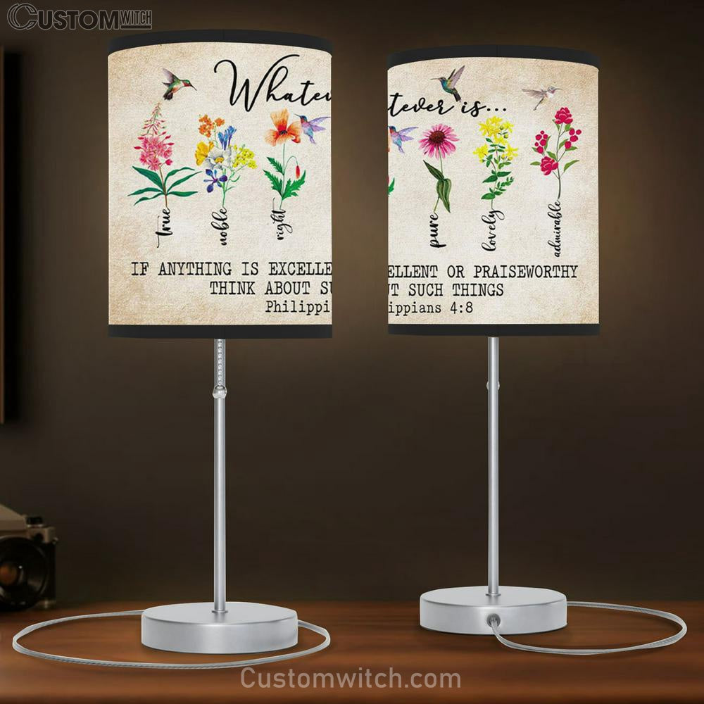 Whatever Is True Whatever Is Pure Philippians 48 Bible Verse Table Lamp Gift - Christian Bedroom Decor