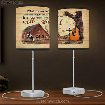 Whatever My Lot Thou Hast Taught Me To Say It Is Well With My Soul Table Lamp - Autumn Farm Guitar Cow Table Lamp Art - Christian Lamp Gift Decor