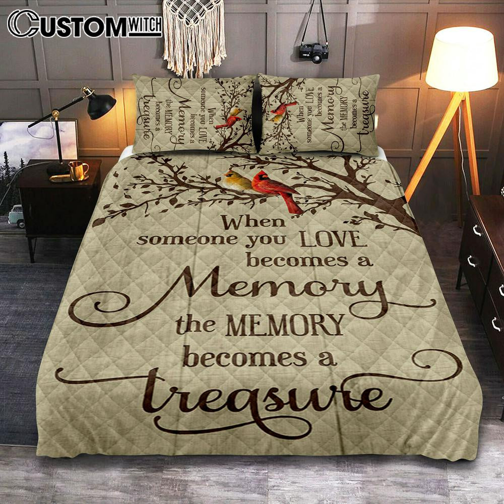 When Someone You Love Becomes A Memory Cardinal Quilt Bedding Set Prints - Christian Cover Twin Bedding Decor - Bible Verse Quilt Bedding Set Art