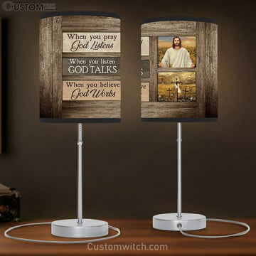 When You Believe God Works Table Lamp - Jesus Three Crosses Table Lamp Art - Bible Verse Lamp Gift - Christian Bedroom Decor