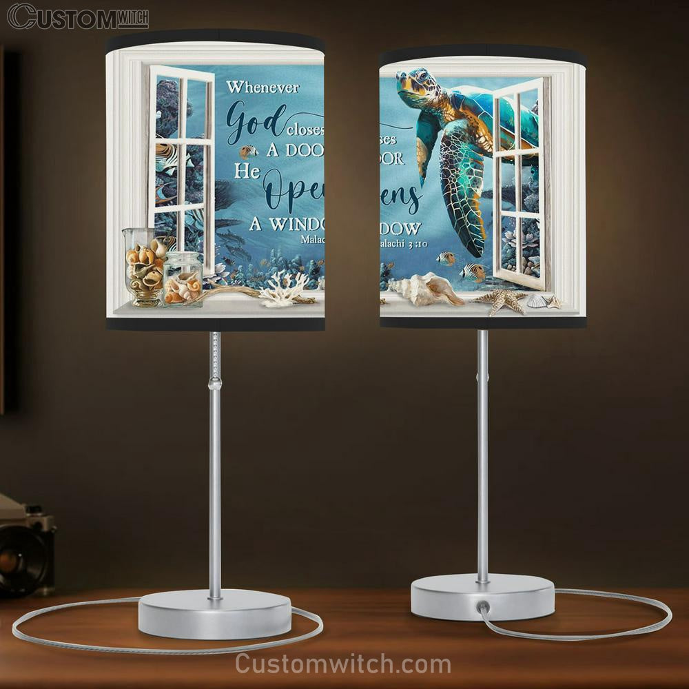 Whenever God Closes A Door He Open A Window Ocean Turtle Large Table Lamp - Christian Table Lamp Prints - Religious Table Lamp Art