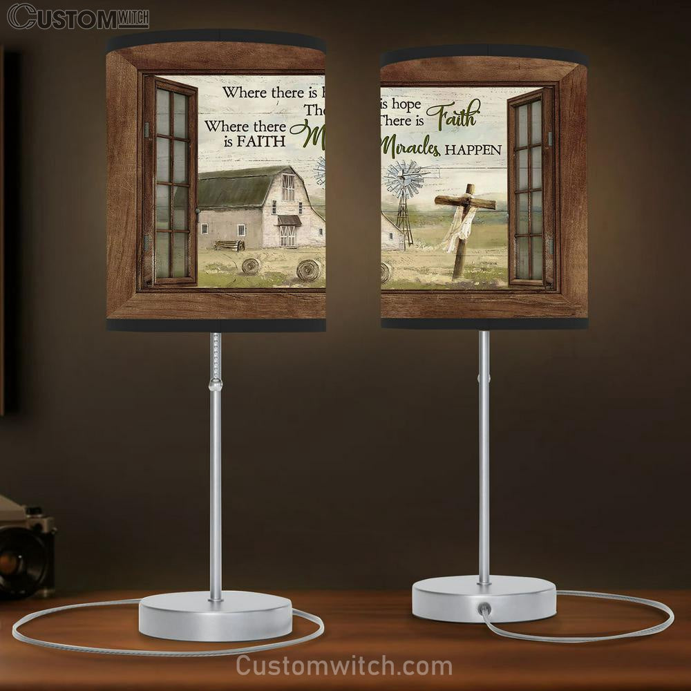 Where There Is Hope There Is Faith White House Wooden Cross Windmill Table Lamp Art - Bible Verse Lamp Gift - Christian Bedroom Decor
