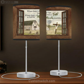 Where There Is Hope There Is Faith White House Wooden Cross Windmill Table Lamp Art - Bible Verse Lamp Gift - Christian Bedroom Decor