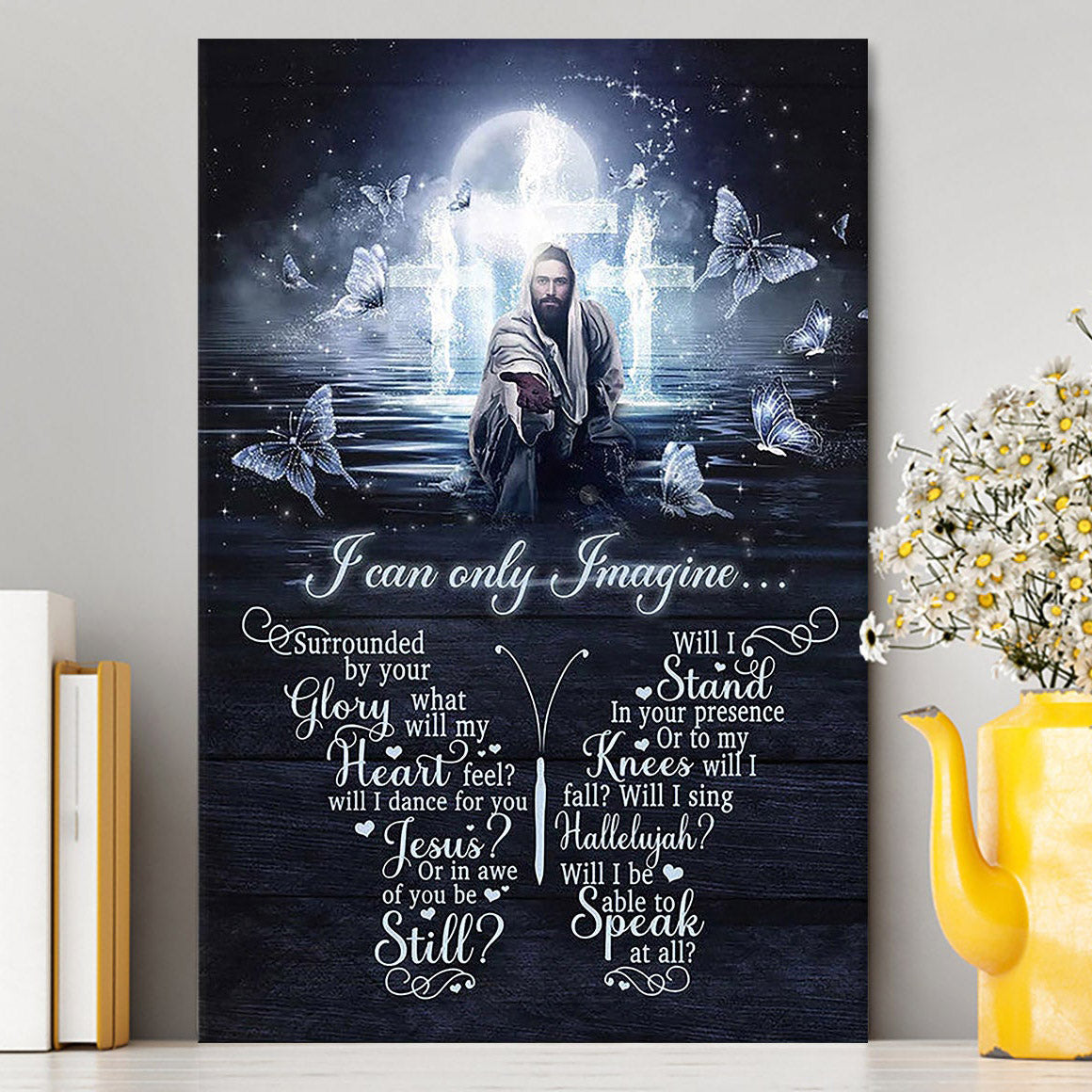 White Butterflies Light Cross- I Can Only Imagine Canvas Art - Christian Art - Bible Verse Wall Art - Religious Home Decor