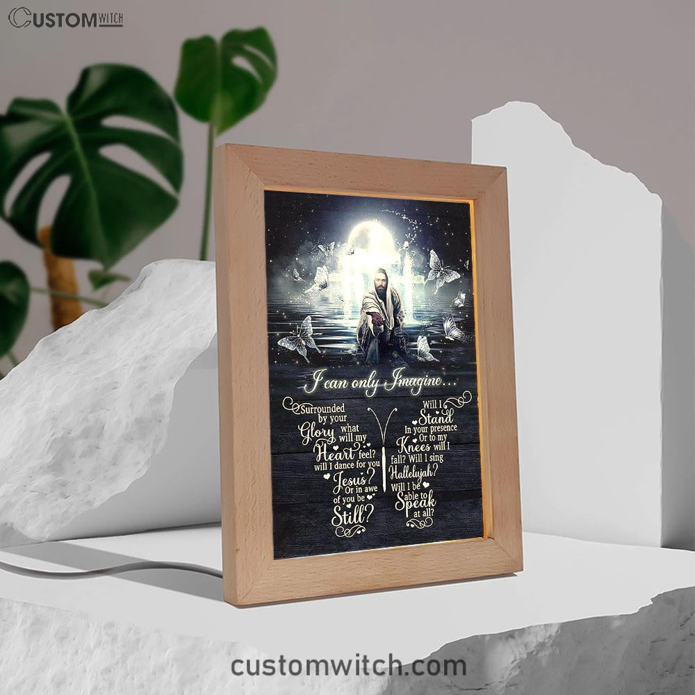 White Butterflies Light Cross- I Can Only Imagine Frame Lamp Art - Christian Art - Bible Verse Art - Religious Home Decor