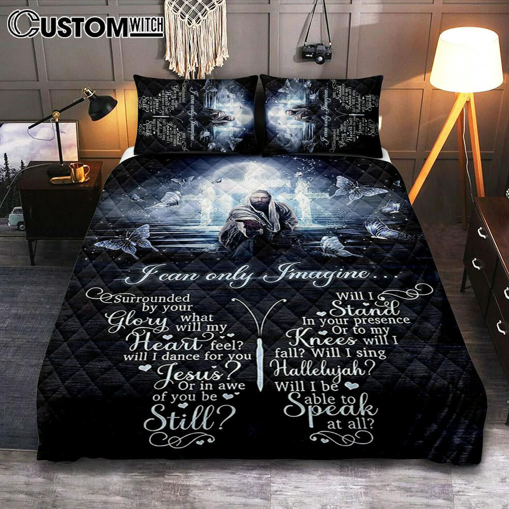 White Butterflies Light Cross- I Can Only Imagine Quilt Bedding Set Art - Christian Art - Bible Verse Bedroom - Religious Home Decor