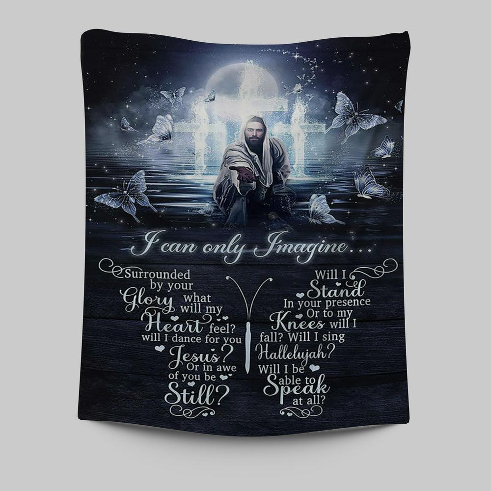 White Butterflies Light Cross- I Can Only Imagine Tapestry Art - Christian Art - Bible Verse Wall Art - Religious Home Decor