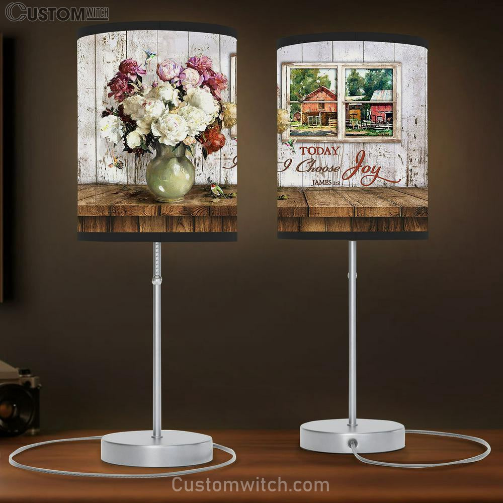 White Flower Today I Choose Joy Table Lamp Art - Bible Verse Lamp Gift - Christian Bedroom Decor