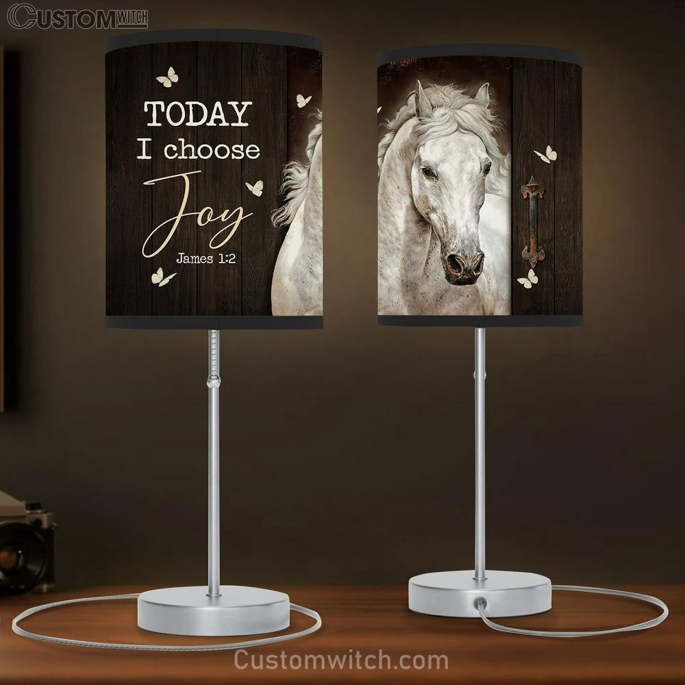 White Horse Butterfly Today I Choose Joy Table Lamp Art - Bible Verse Lamp Gift - Christian Bedroom Decor
