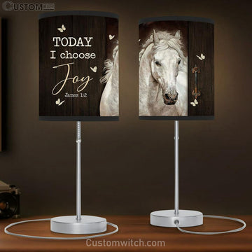 White Horse Butterfly Today I Choose Joy Table Lamp Art - Bible Verse Lamp Gift - Christian Bedroom Decor