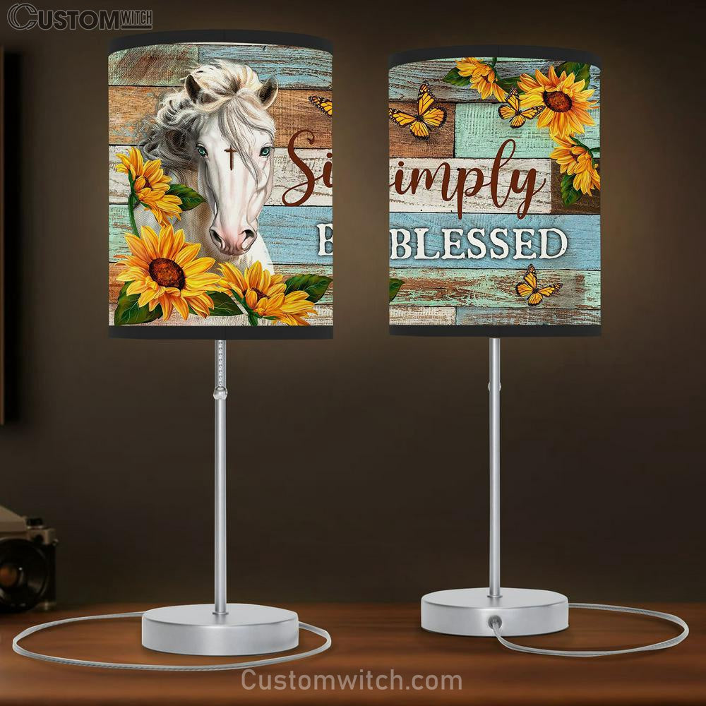 White Horse Simply Blessed Table Lamp Art - Bible Verse Lamp Gift - Christian Bedroom Decor