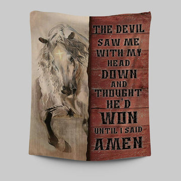 White Horse The Devil Thought He&#39;d Won Until I Said Amen Tapestry Art - Christian Art - Bible Verse Wall Art - Religious Home Decor