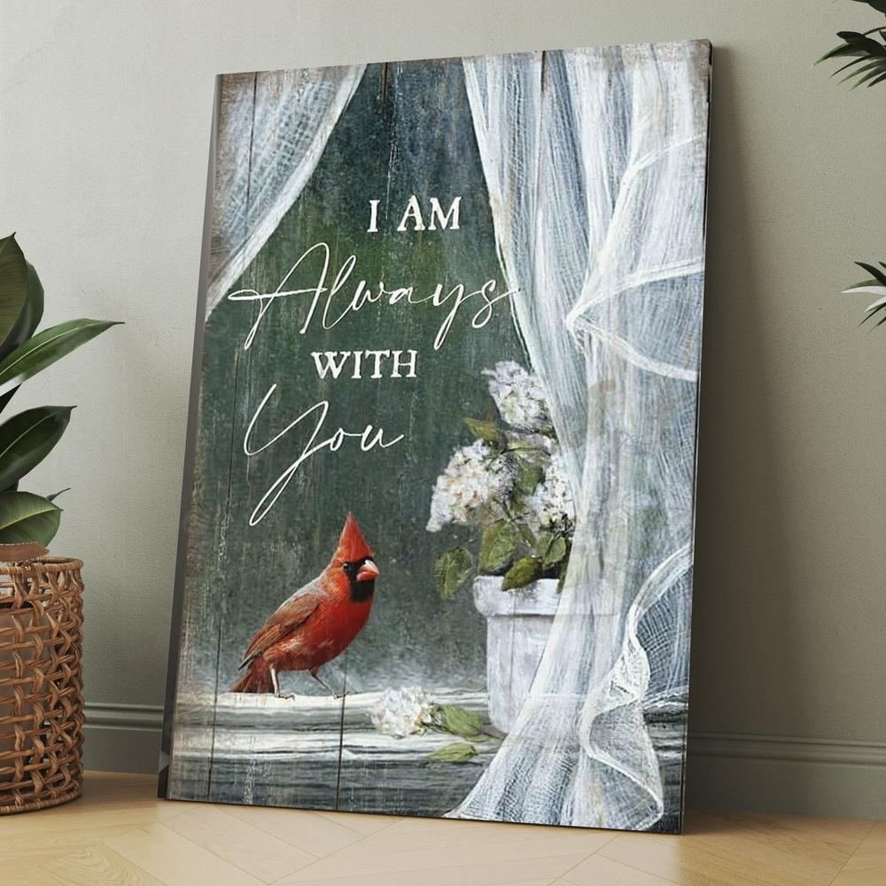 White Hydrangea Cardinal I Am Always With You Spring Canvas, Christmas Gift for Christian
