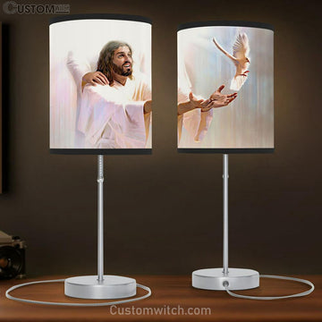 White Jesus And The Dove Table Lamp Gift - Jesus Table Lamp - Christian Lamp Gift - Jesus Bedroom Decor