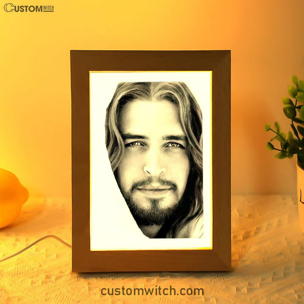 White Jesus Christ Portrait - Jesus Picture - Face Of Jesus Frame Lamp Art - Christian Frame Lamp - Religious Gifts Night Light